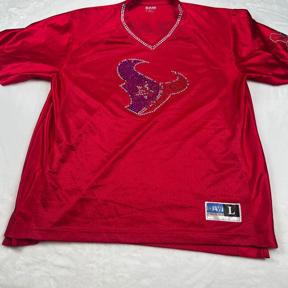 Houston Texans BAW Athletic Wear Rhinestone Mesh Jersey Red Womens Large L